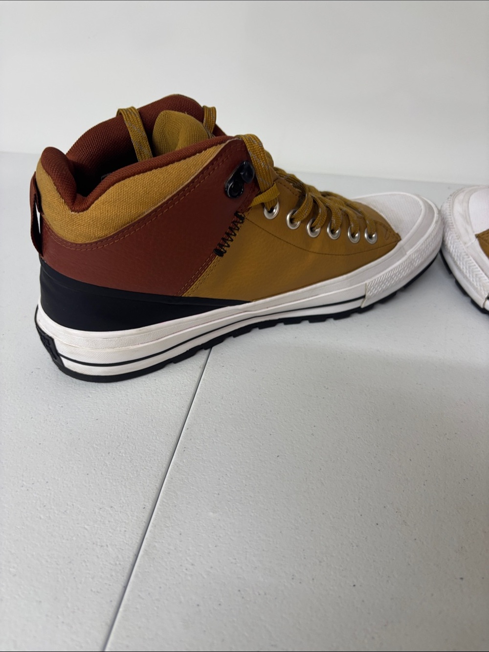 Converse High-Top Sneakers in Mustard Yellow and Rust Brown - Picture 7 of 11